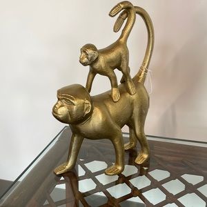 Brass Monkey with Baby Figure